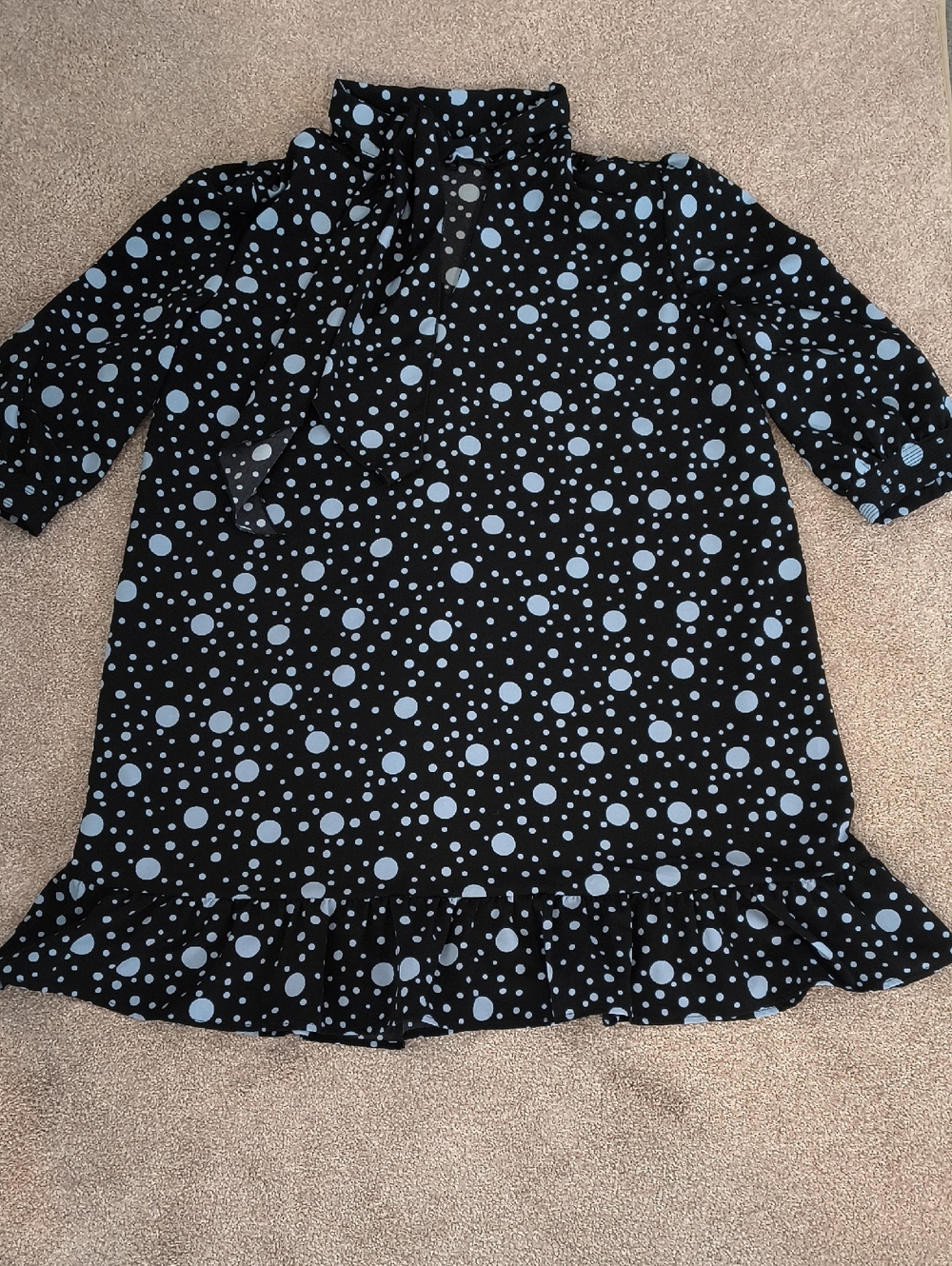 Who What Wear Black Dress with Light Blue Polka Dots